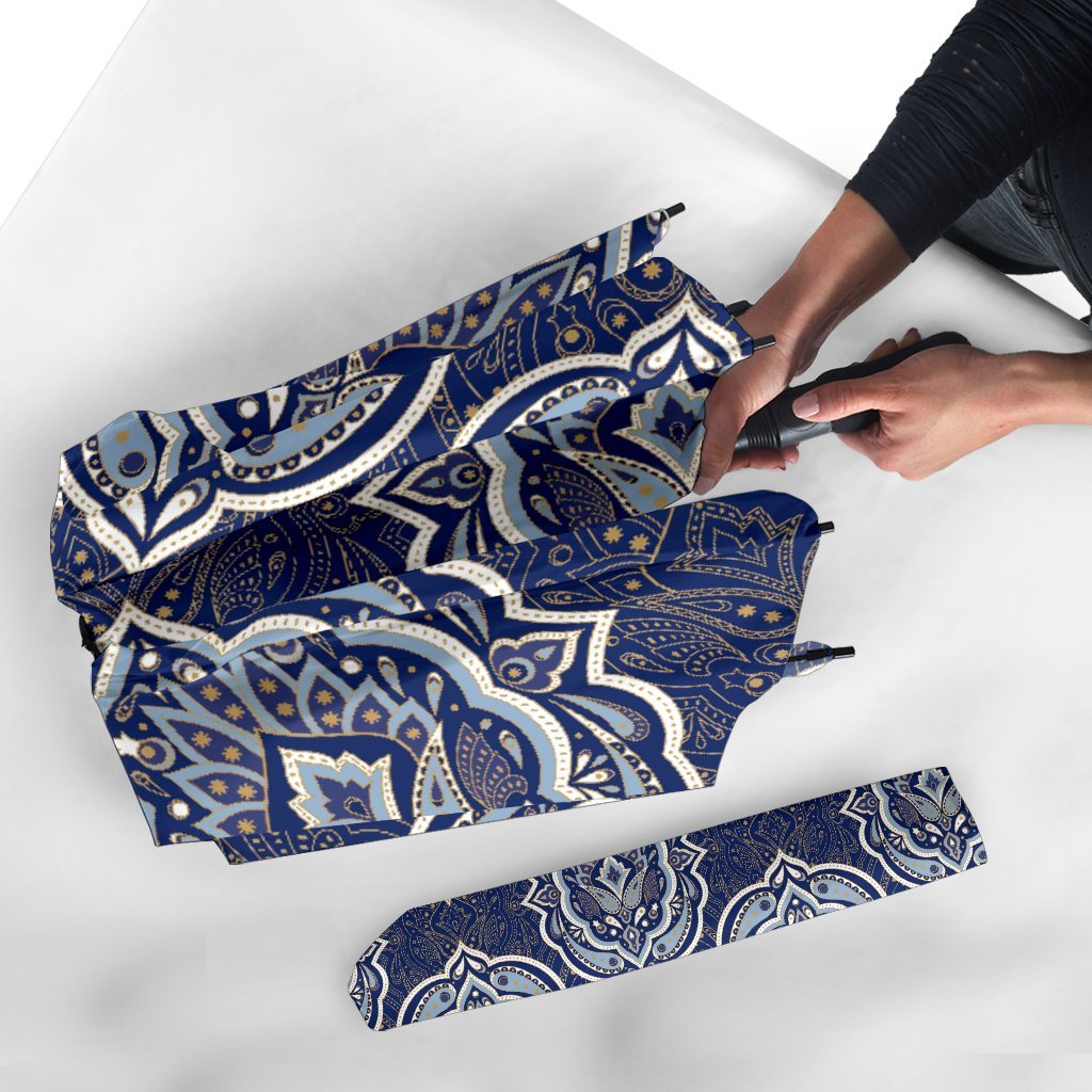 Damask Print Pattern Automatic Foldable Umbrella-grizzshop
