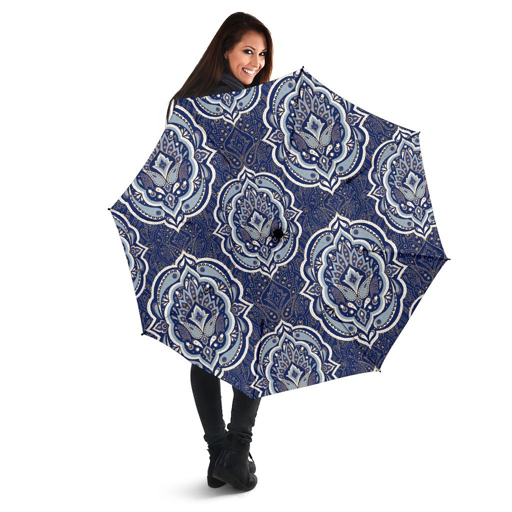 Damask Print Pattern Automatic Foldable Umbrella-grizzshop