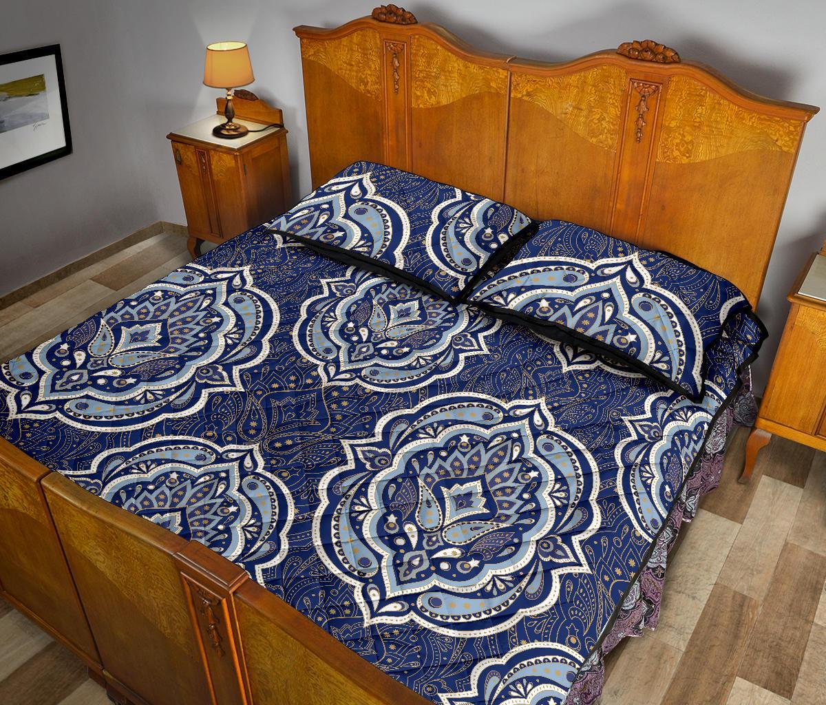 Damask Print Pattern Bed Set Quilt-grizzshop