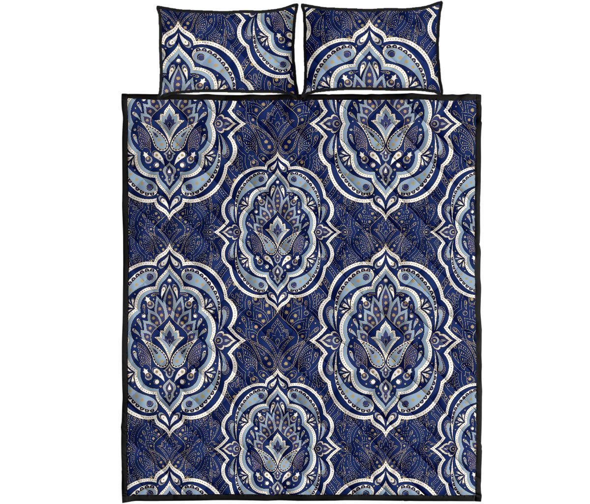 Damask Print Pattern Bed Set Quilt-grizzshop