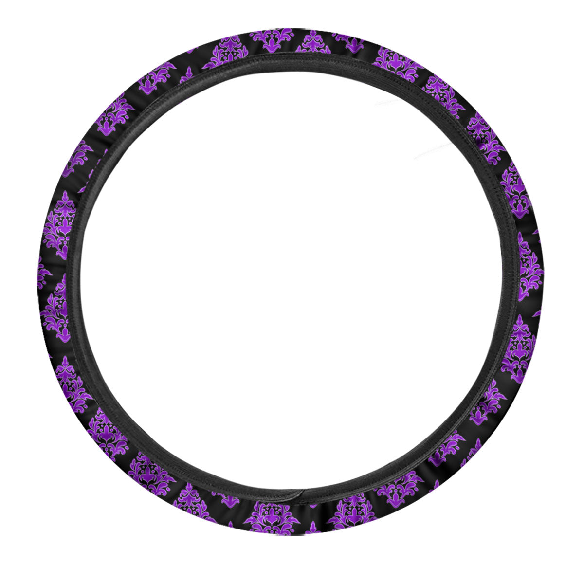 Damask Purple And Black Print Pattern Car Steering Wheel Cover-grizzshop