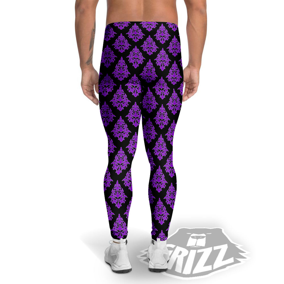 Damask Purple And Black Print Pattern Men's Leggings-grizzshop