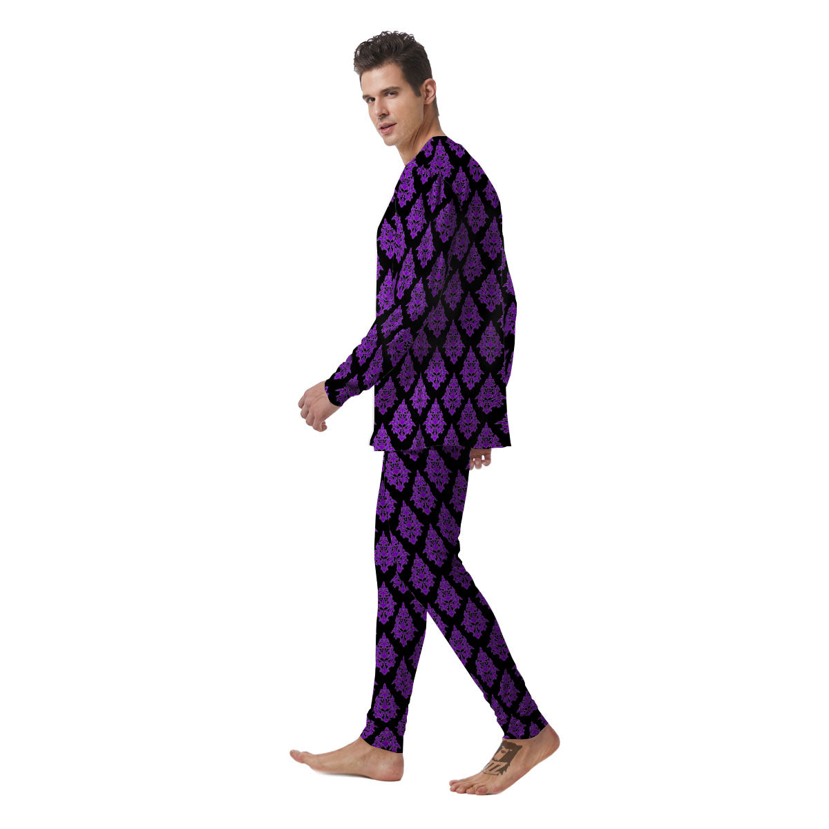 Damask Purple And Black Print Pattern Men's Pajamas-grizzshop