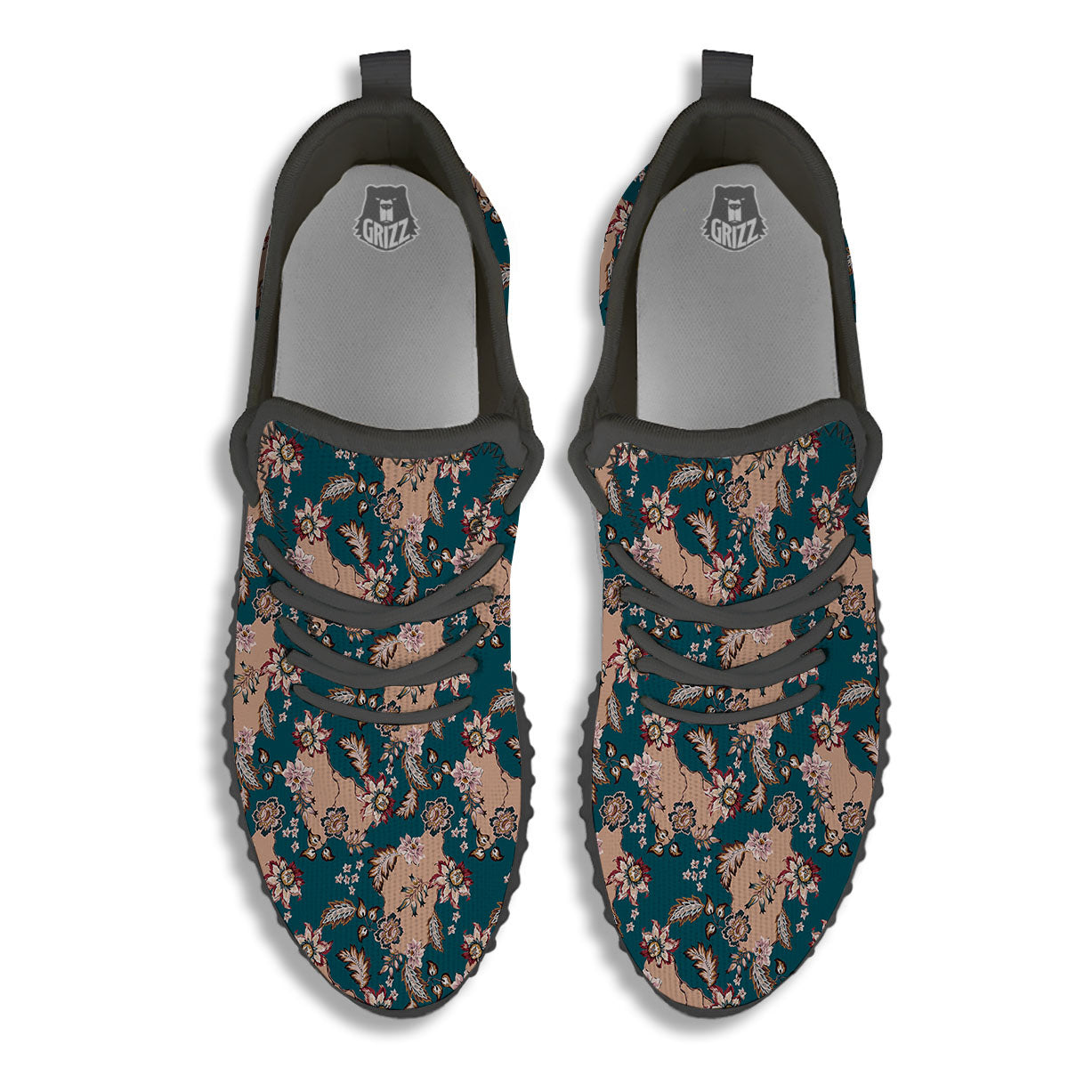 Damask Teal And Blue Print Pattern Black Walking Shoes-grizzshop