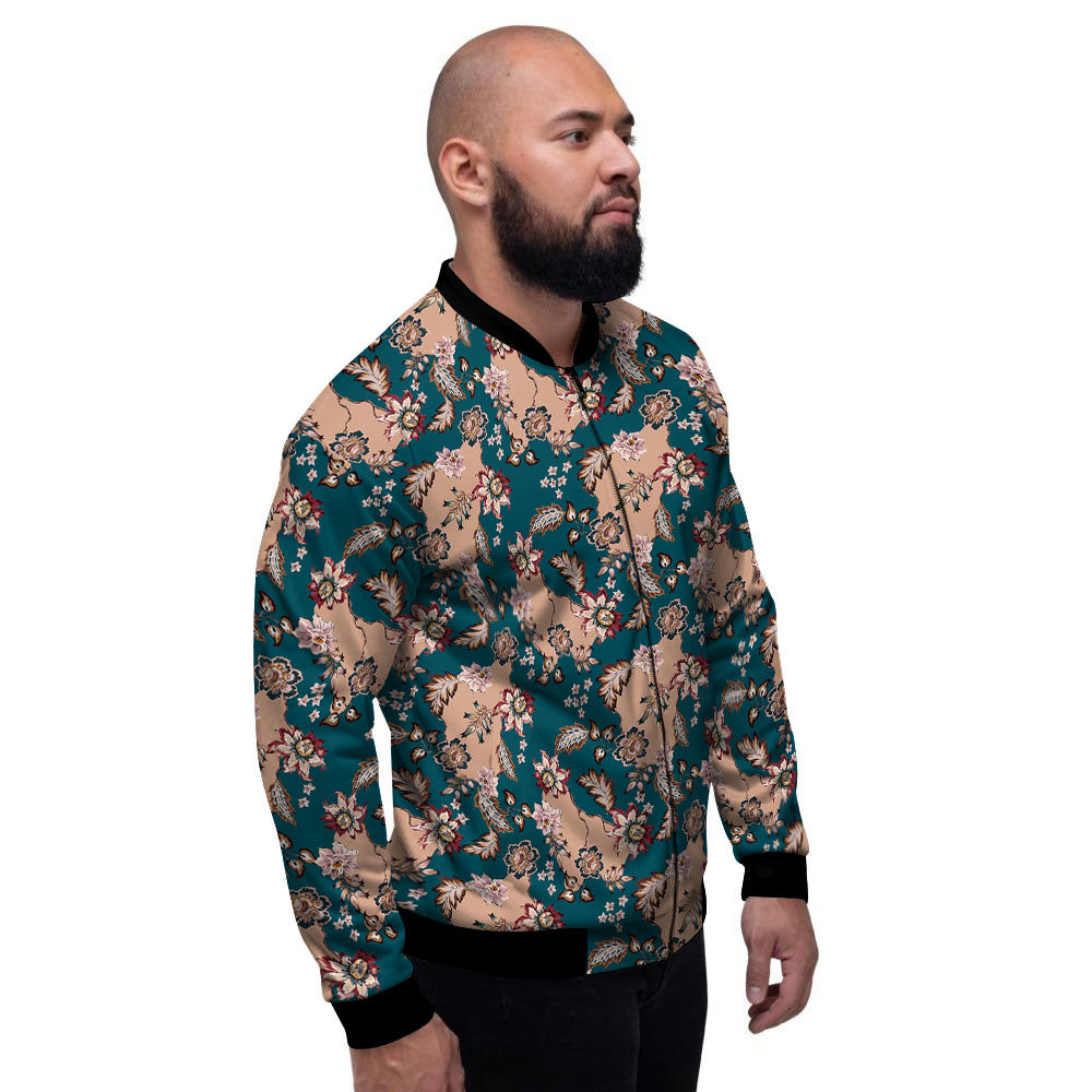 Damask Teal And Blue Print Pattern Men's Bomber Jacket-grizzshop