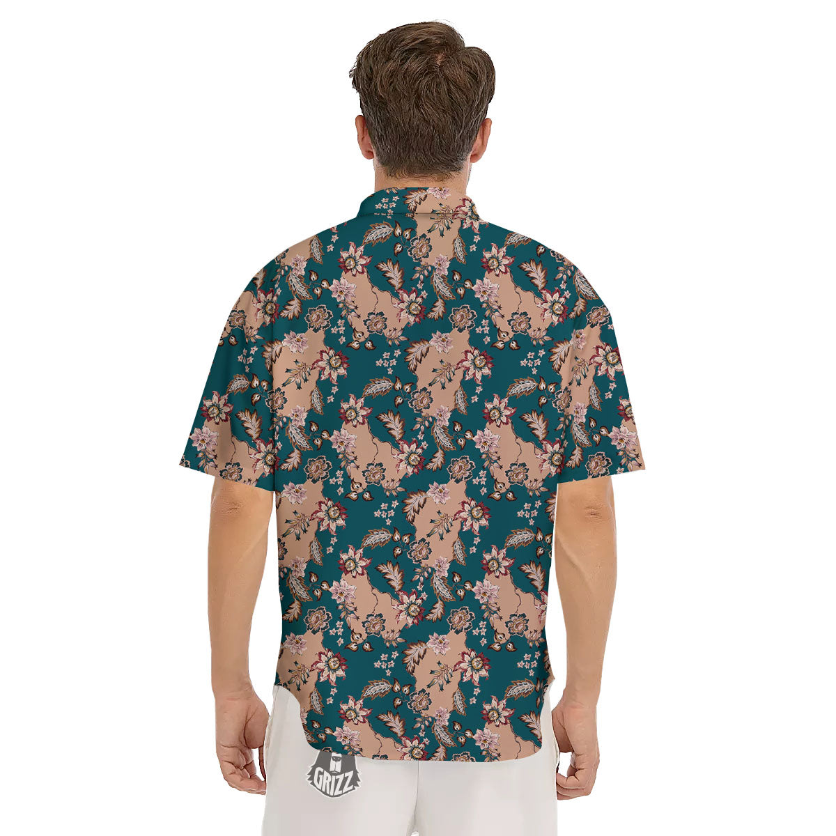 Damask Teal And Blue Print Pattern Men's Short Sleeve Shirts-grizzshop