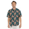 Damask Teal And Blue Print Pattern Men's Short Sleeve Shirts-grizzshop