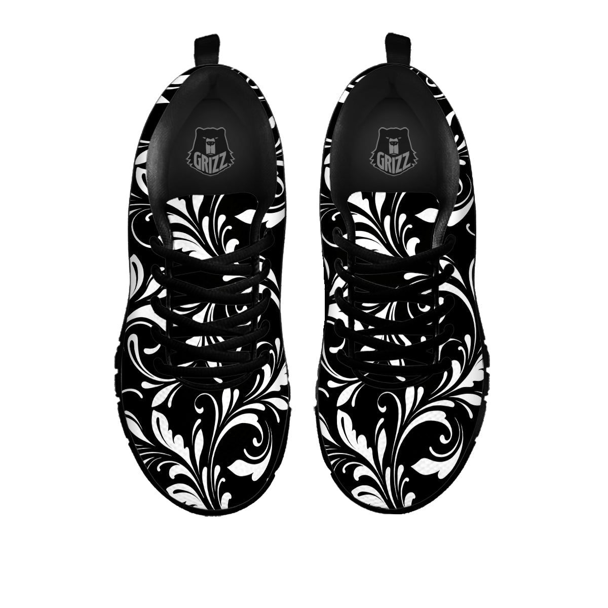 Damask White And Black Print Pattern Black Sneaker-grizzshop