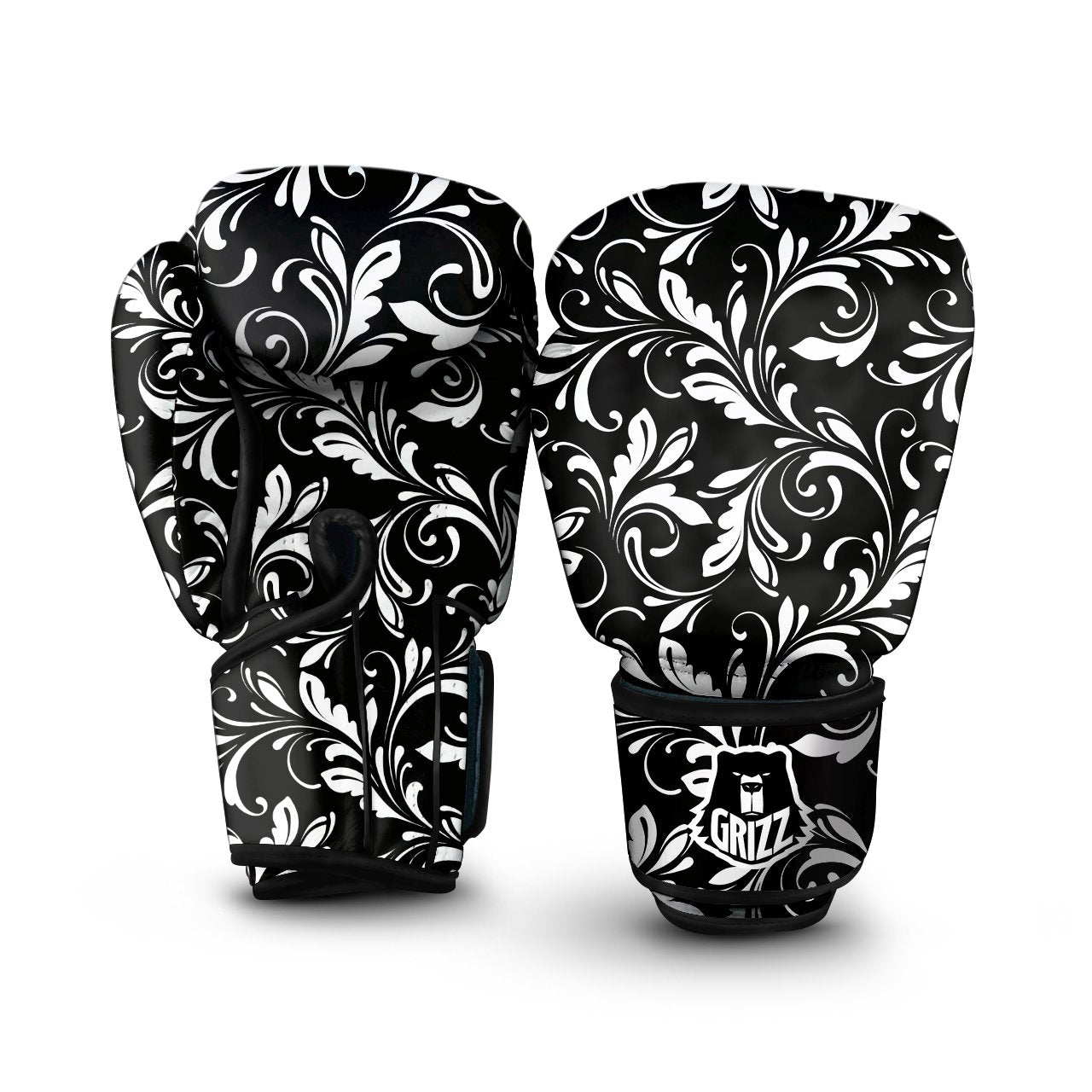 Damask White And Black Print Pattern Boxing Gloves-grizzshop