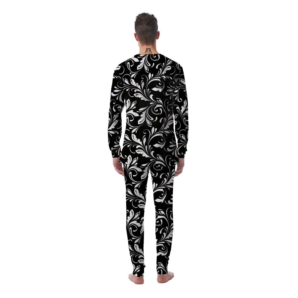 Damask White And Black Print Pattern Men's Pajamas-grizzshop