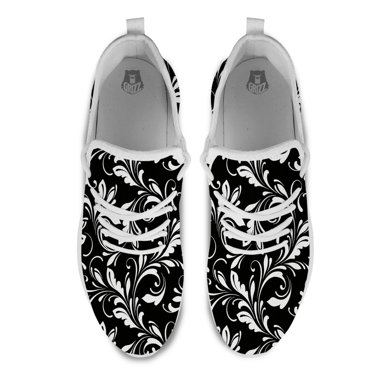 Damask White And Black Print Pattern White Athletic Shoes-grizzshop