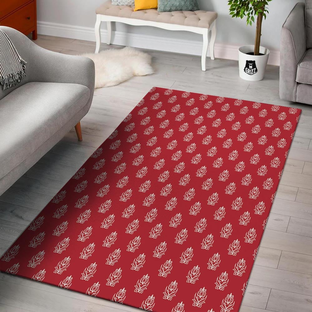 Damask White And Red Print Pattern Floor Mat-grizzshop