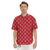 Damask White And Red Print Pattern Men's Short Sleeve Shirts-grizzshop