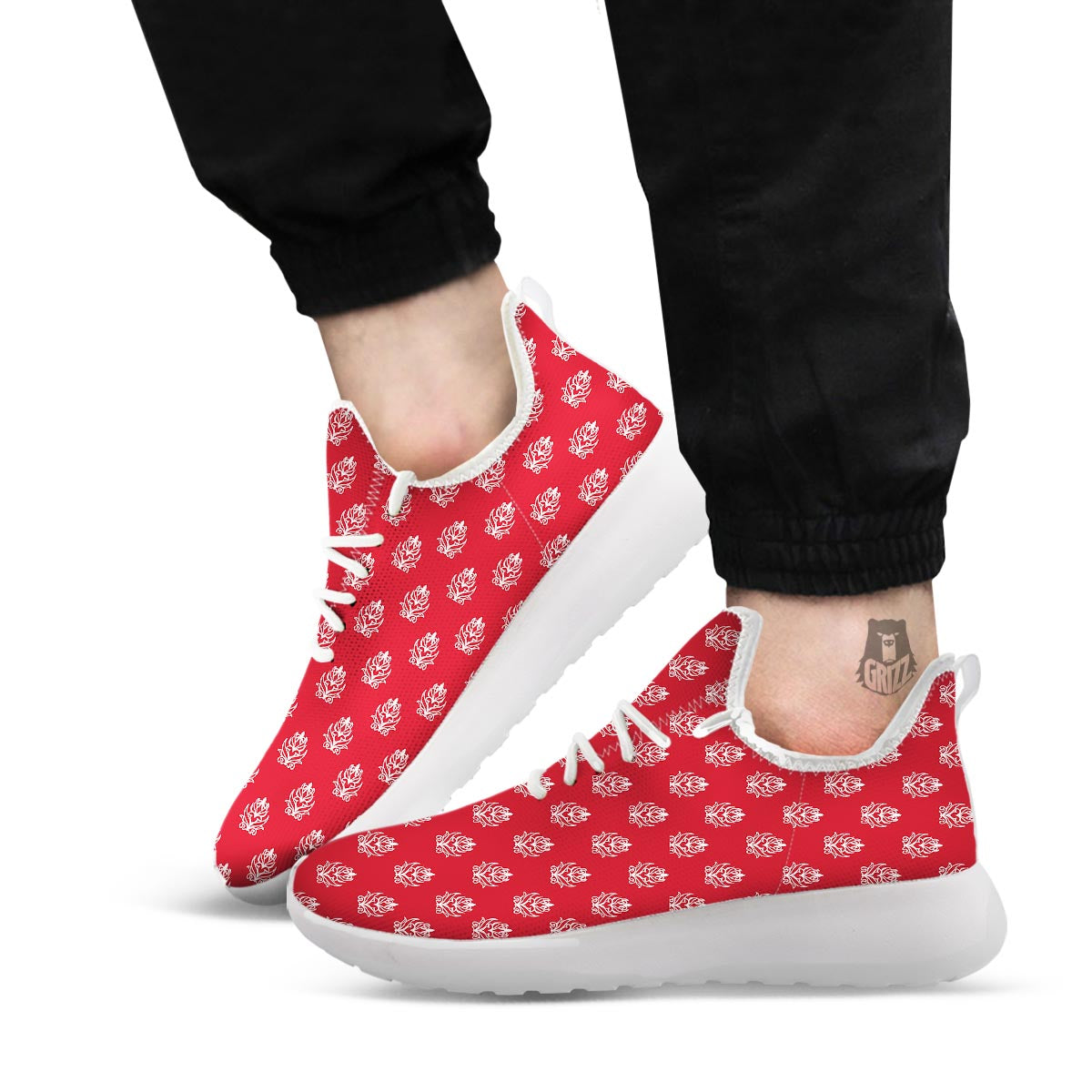 Damask White And Red Print Pattern White Athletic Shoes-grizzshop