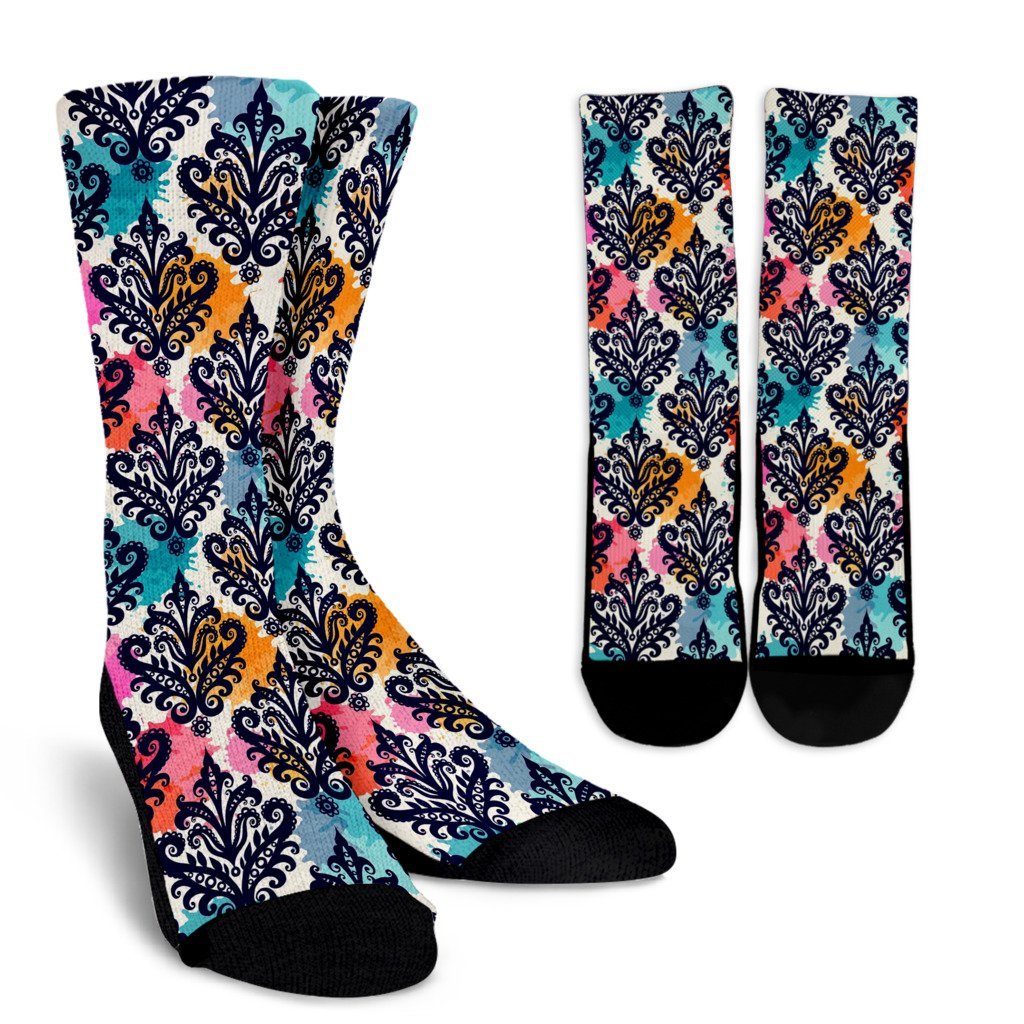 Damask Colorful Pattern Print Unisex Crew Socks-grizzshop