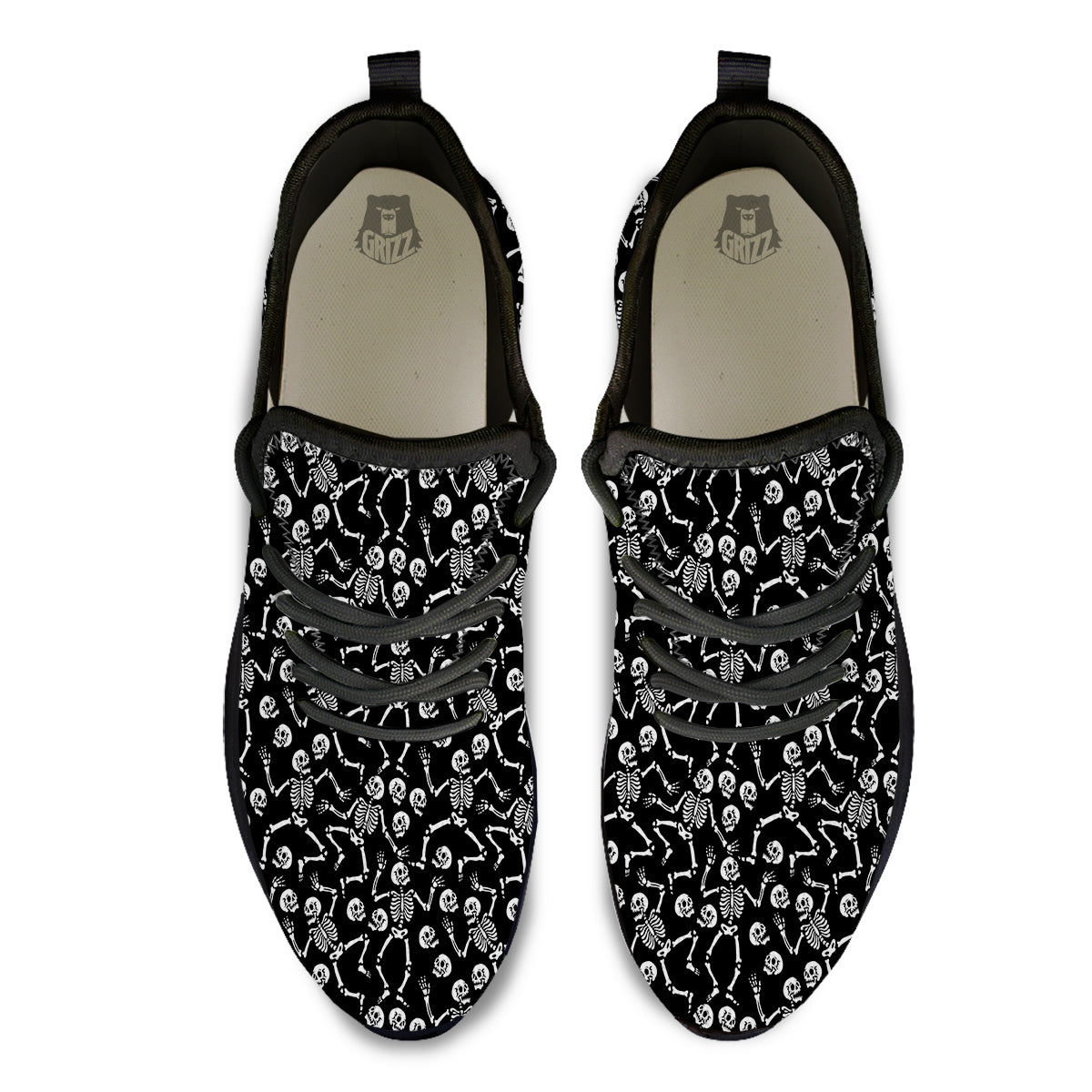 Dancing Party Skeleton Print Pattern Black Athletic Shoes-grizzshop