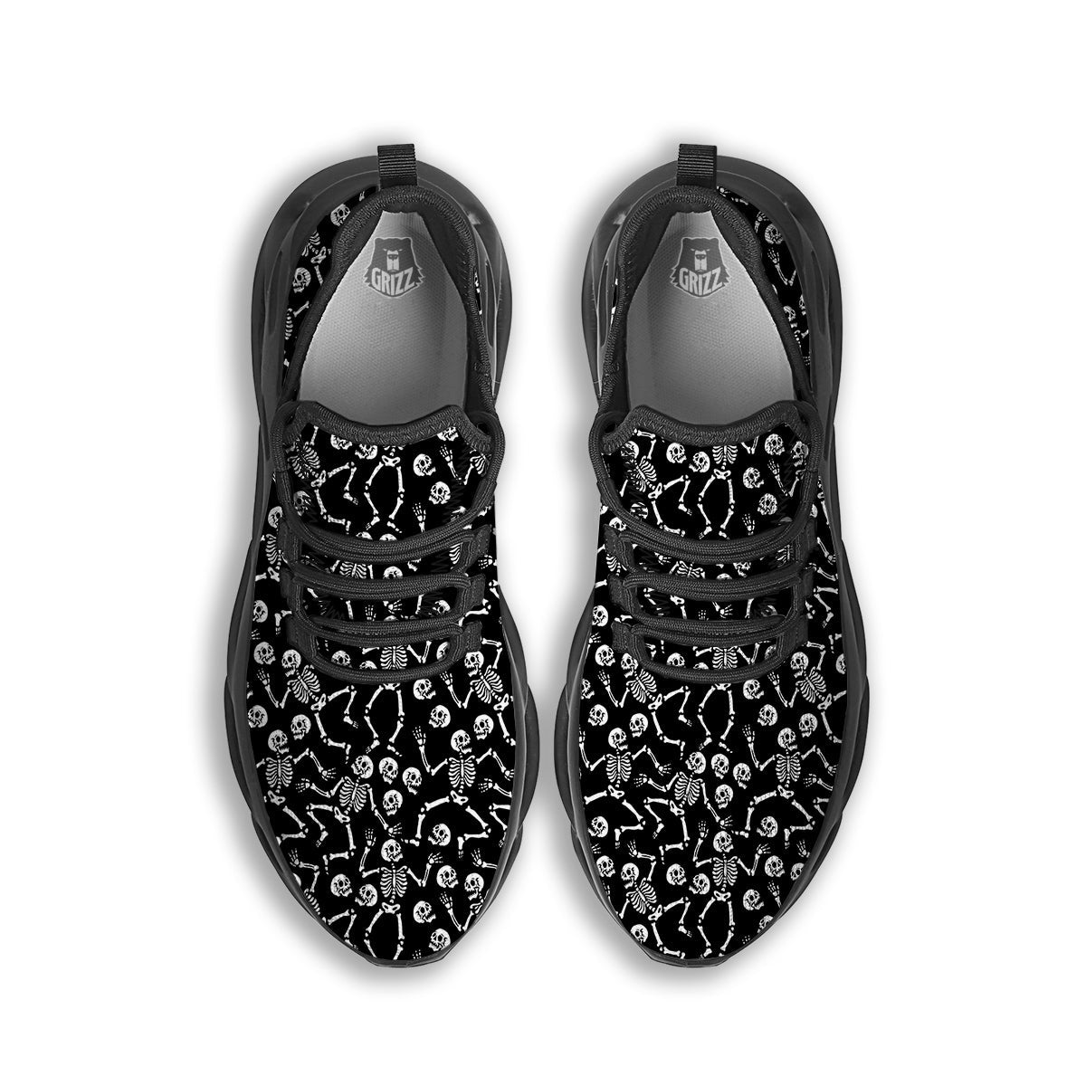 Dancing Party Skeleton Print Pattern Black Running Shoes-grizzshop