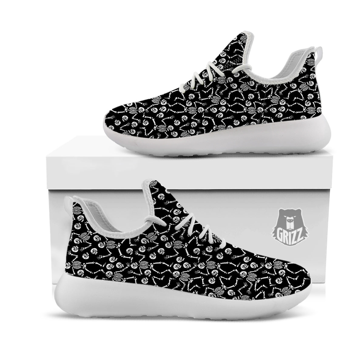 Dancing Party Skeleton Print Pattern White Athletic Shoes-grizzshop