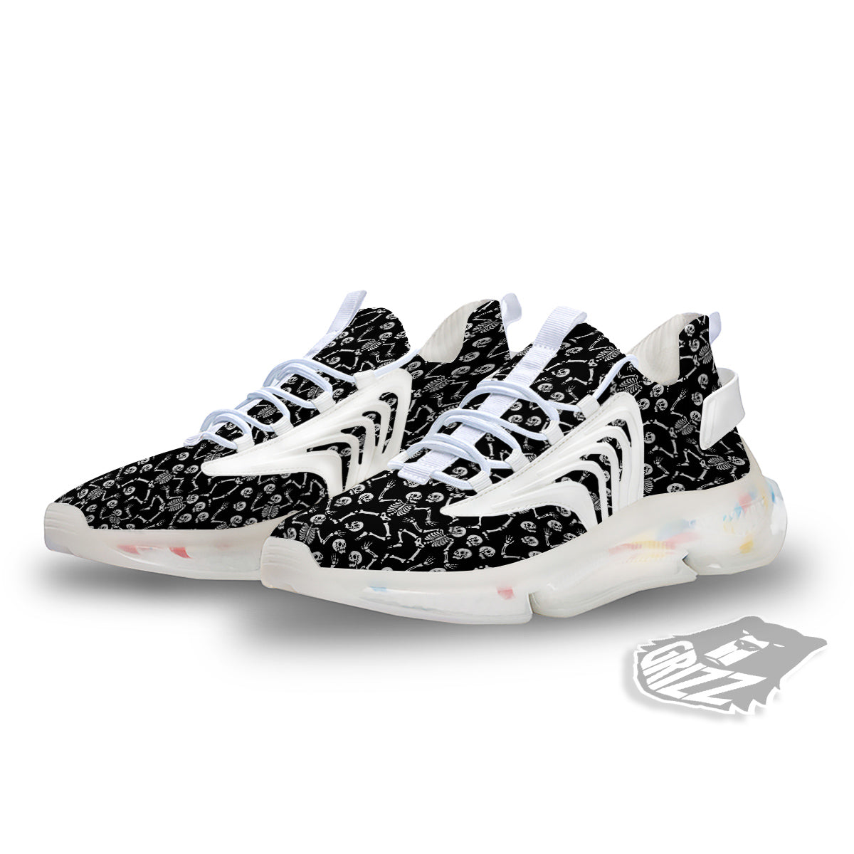 Dancing Party Skeleton Print Pattern White Gym Shoes-grizzshop