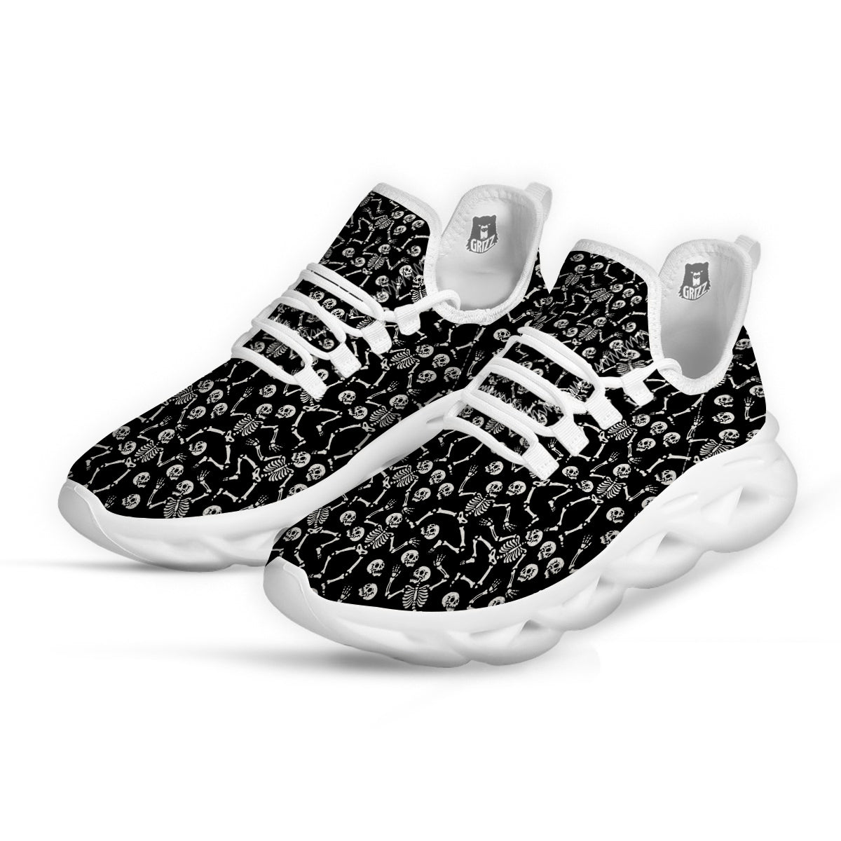 Dancing Party Skeleton Print Pattern White Running Shoes-grizzshop