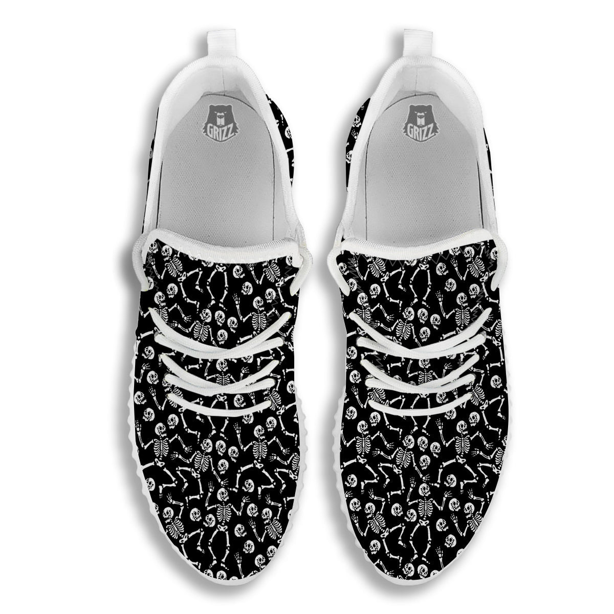 Dancing Party Skeleton Print Pattern White Walking Shoes-grizzshop