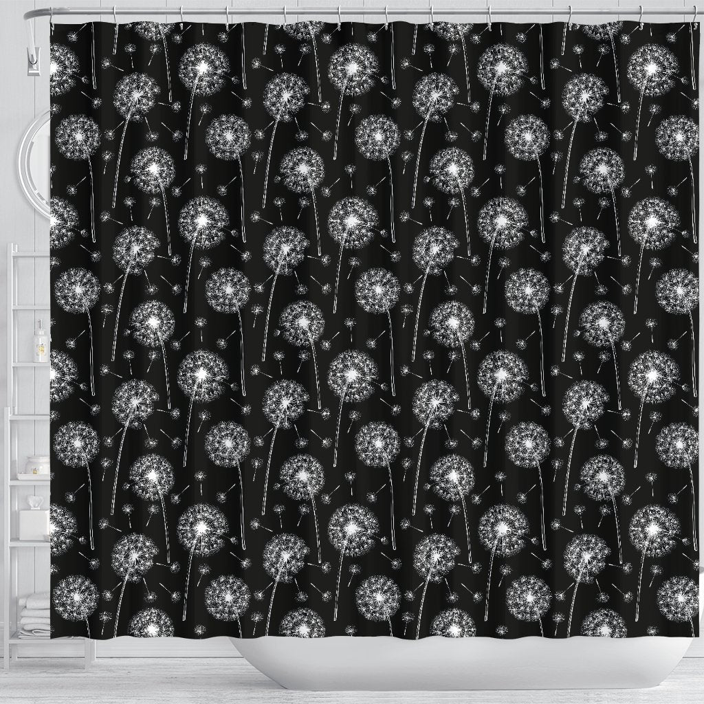 Dandelion Black Pattern Print Bathroom Shower Curtain-grizzshop