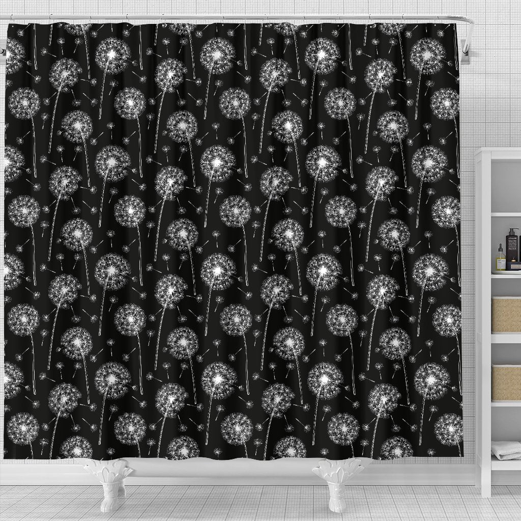 Dandelion Black Pattern Print Bathroom Shower Curtain-grizzshop