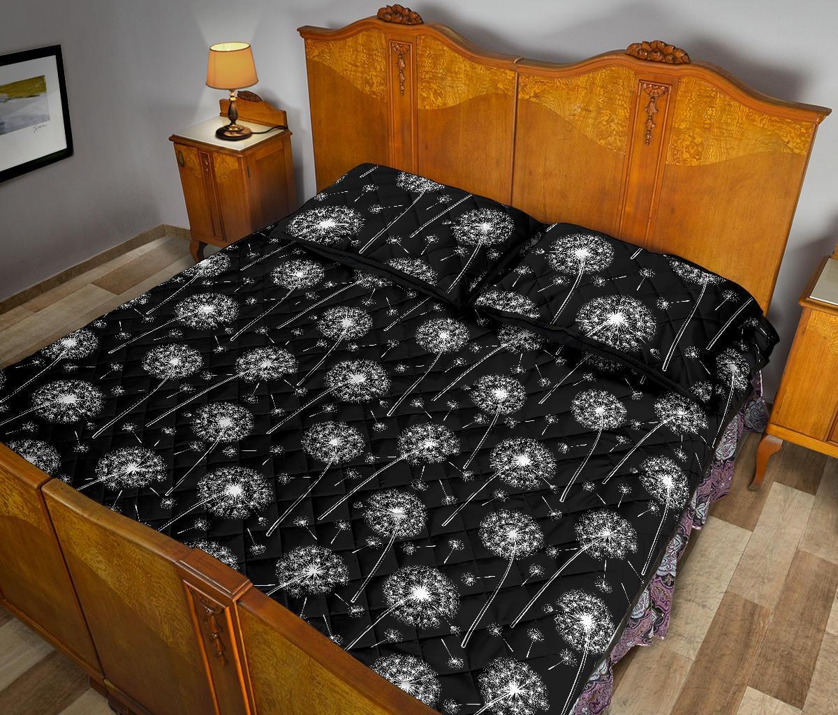 Dandelion Black Pattern Print Bed Set Quilt-grizzshop