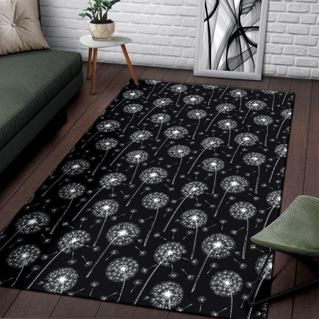 Dandelion Black Pattern Print Floor Mat-grizzshop