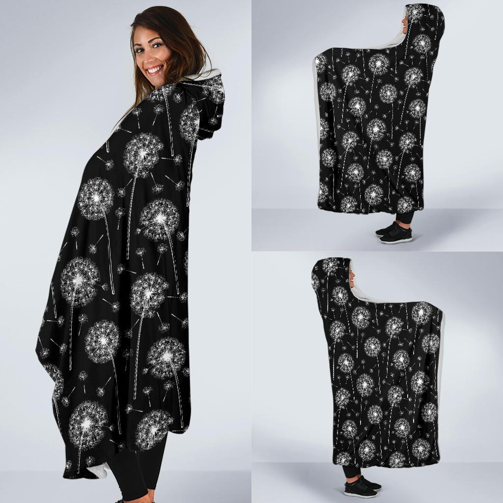 Dandelion Black Pattern Print Hooded Blanket-grizzshop