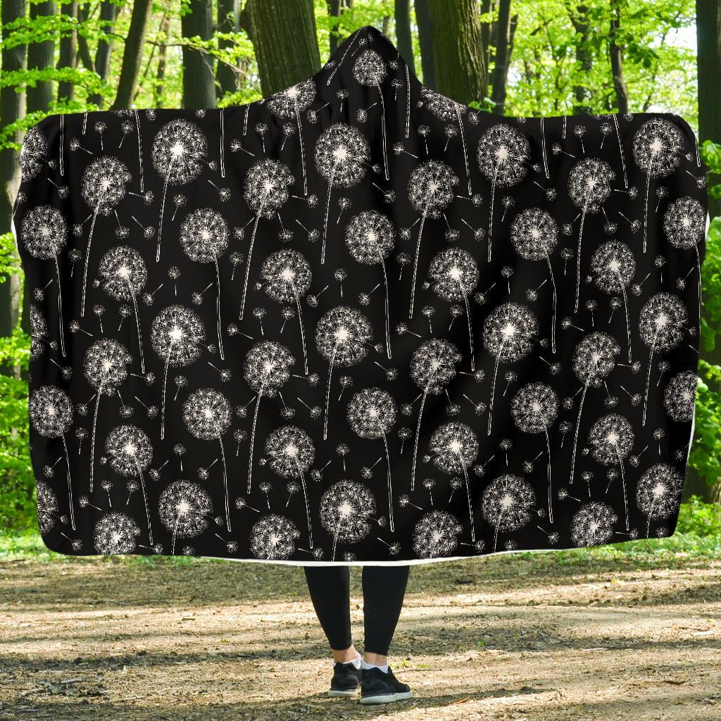 Dandelion Black Pattern Print Hooded Blanket-grizzshop