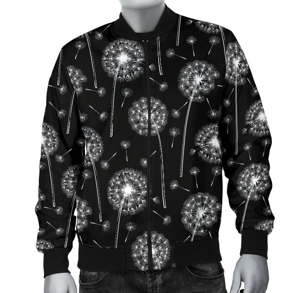 Dandelion Black Pattern Print Men's Bomber Jacket-grizzshop