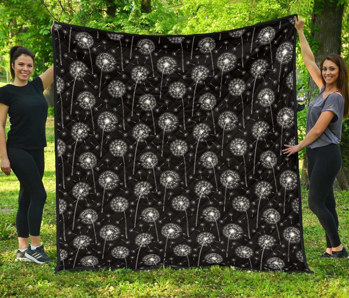 Dandelion Black Pattern Print Quilt-grizzshop