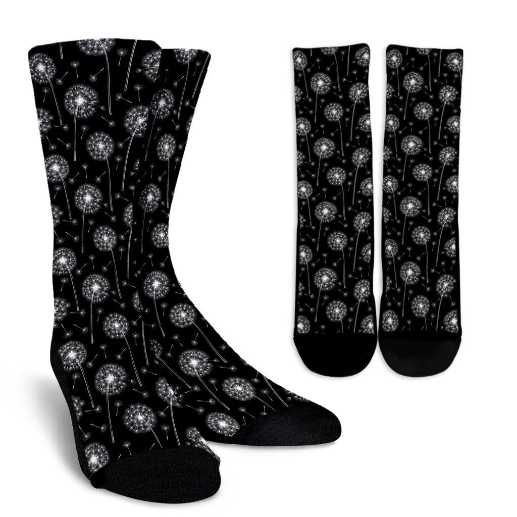 Dandelion Black Pattern Print Unisex Crew Socks-grizzshop