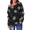 Dandelion Black Pattern Print Women Off Shoulder Sweatshirt-grizzshop