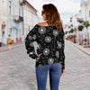 Dandelion Black Pattern Print Women Off Shoulder Sweatshirt-grizzshop