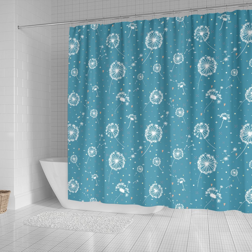 Dandelion Blue Pattern Print Bathroom Shower Curtain-grizzshop