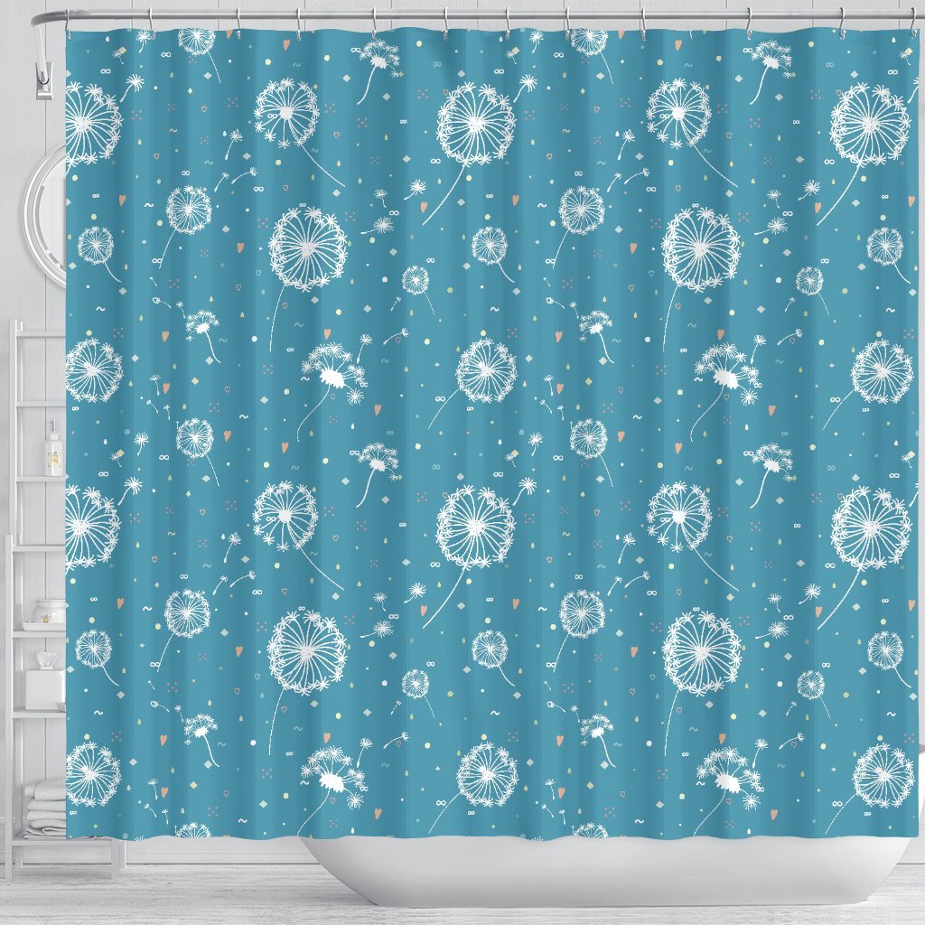 Dandelion Blue Pattern Print Bathroom Shower Curtain-grizzshop