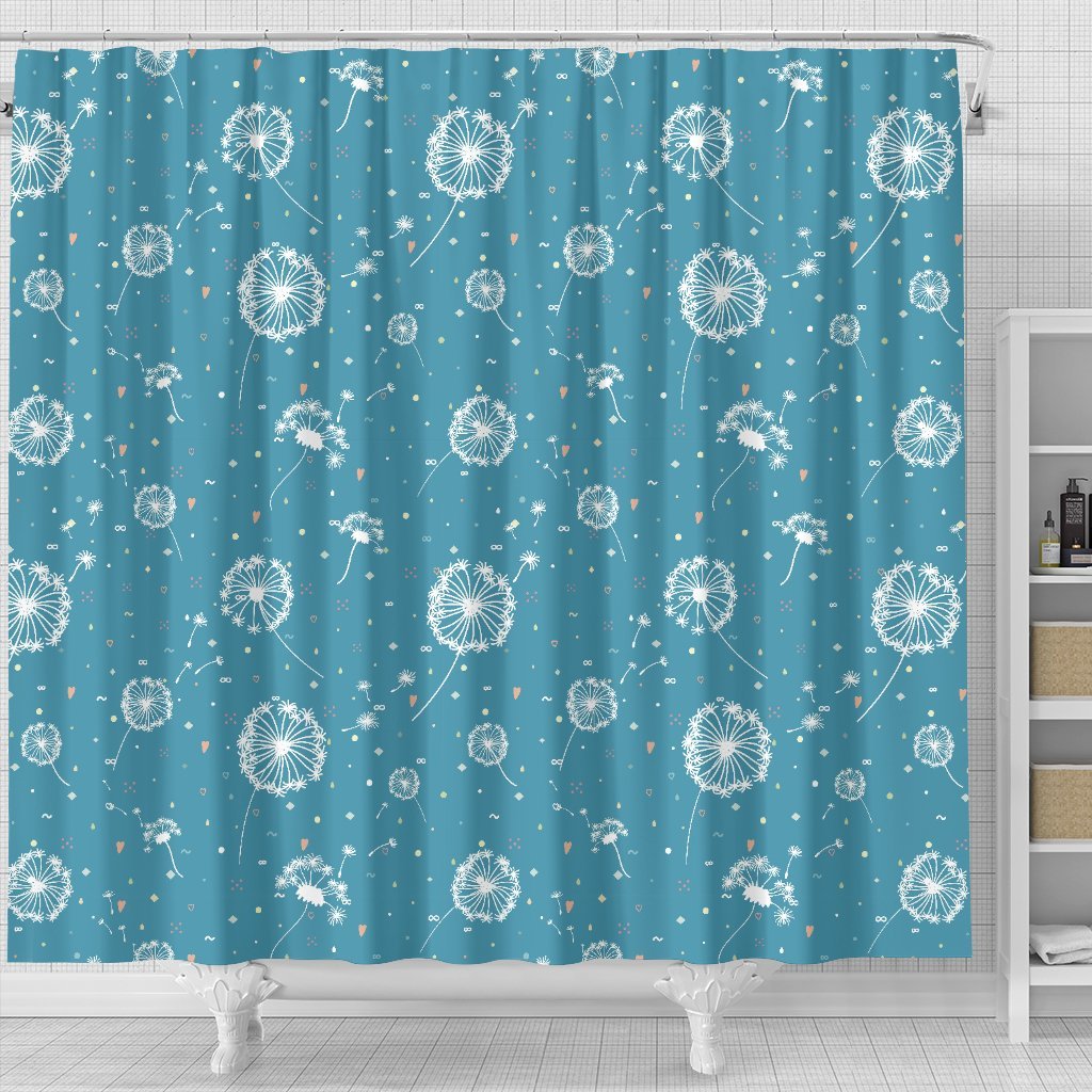 Dandelion Blue Pattern Print Bathroom Shower Curtain-grizzshop