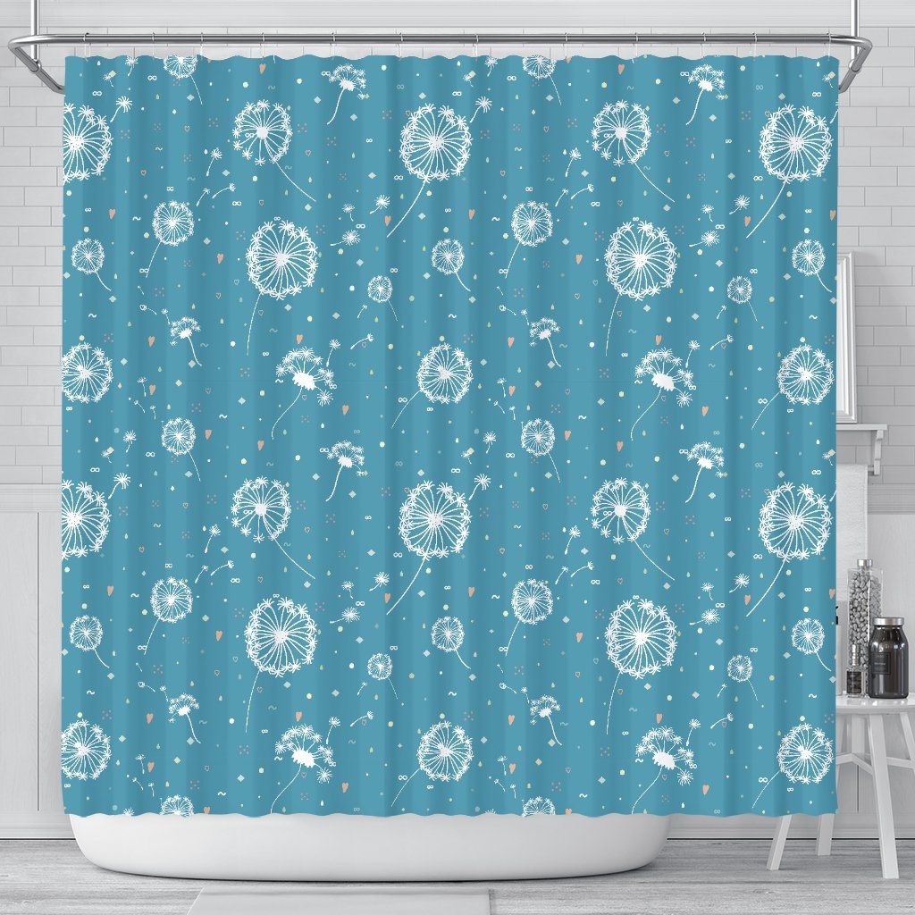 Dandelion Blue Pattern Print Bathroom Shower Curtain-grizzshop