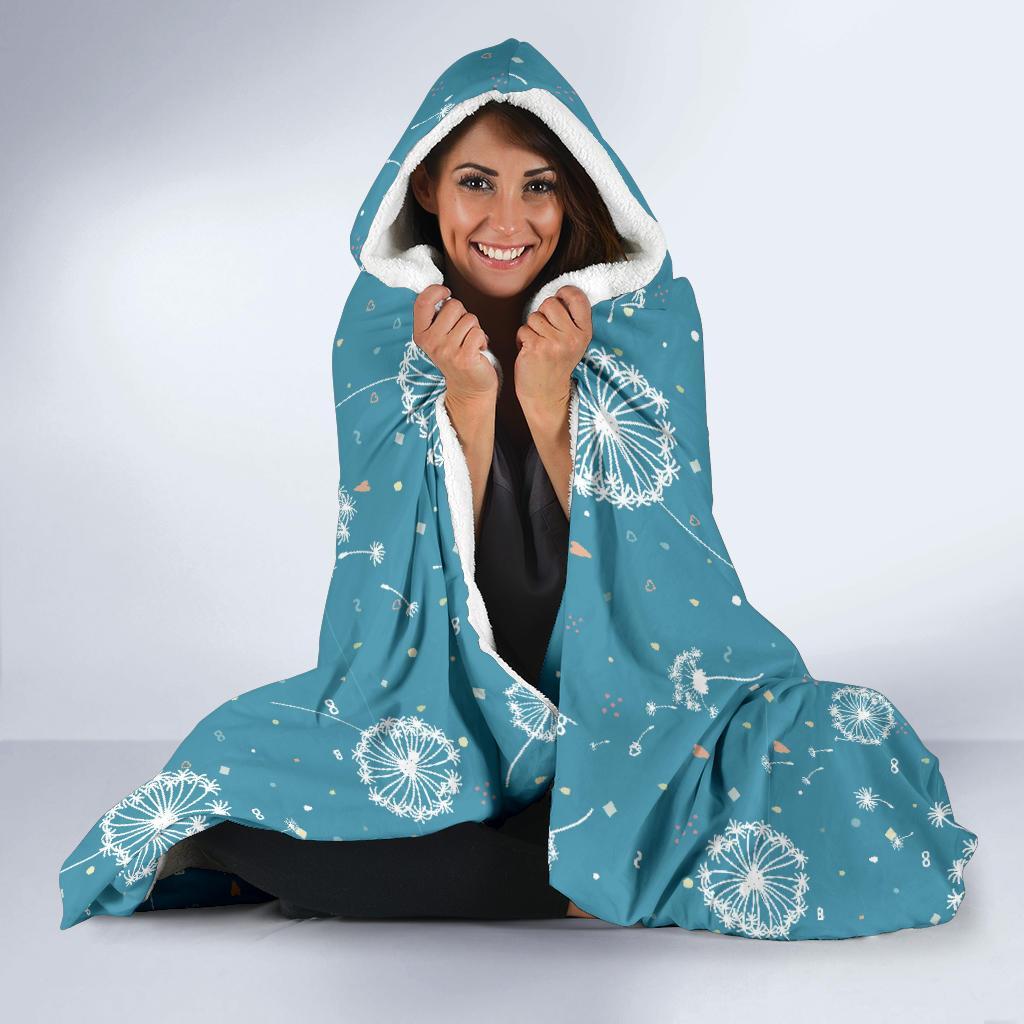 Dandelion Blue Pattern Print Hooded Blanket-grizzshop