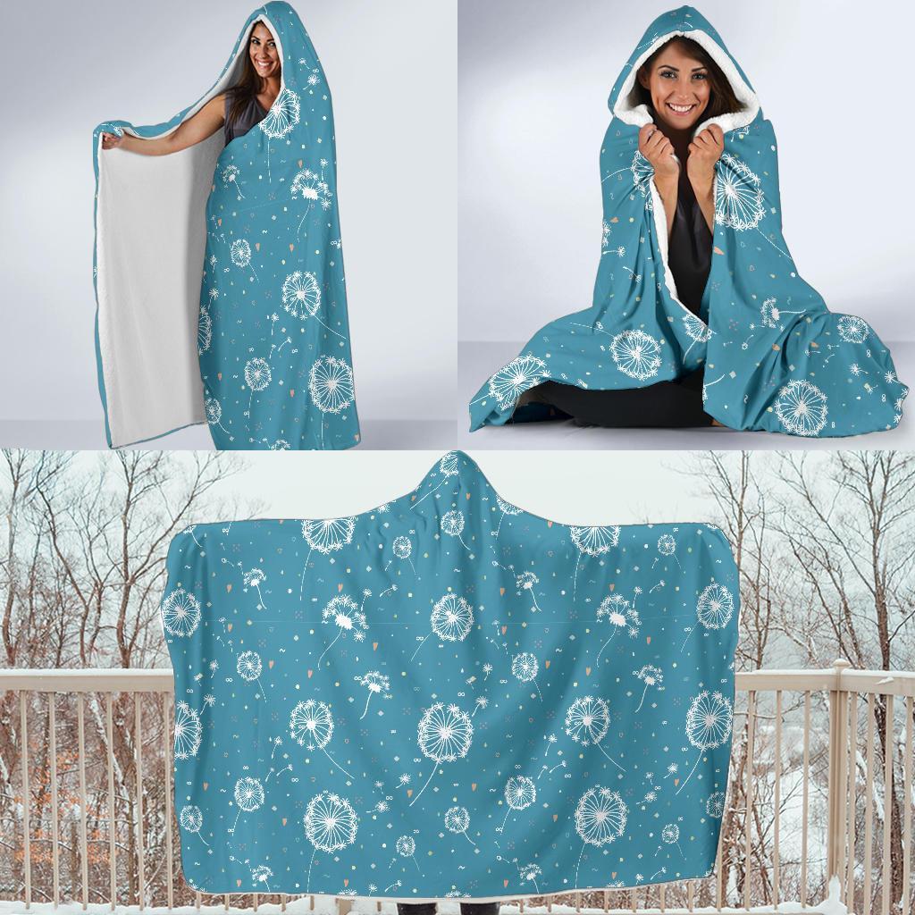 Dandelion Blue Pattern Print Hooded Blanket-grizzshop