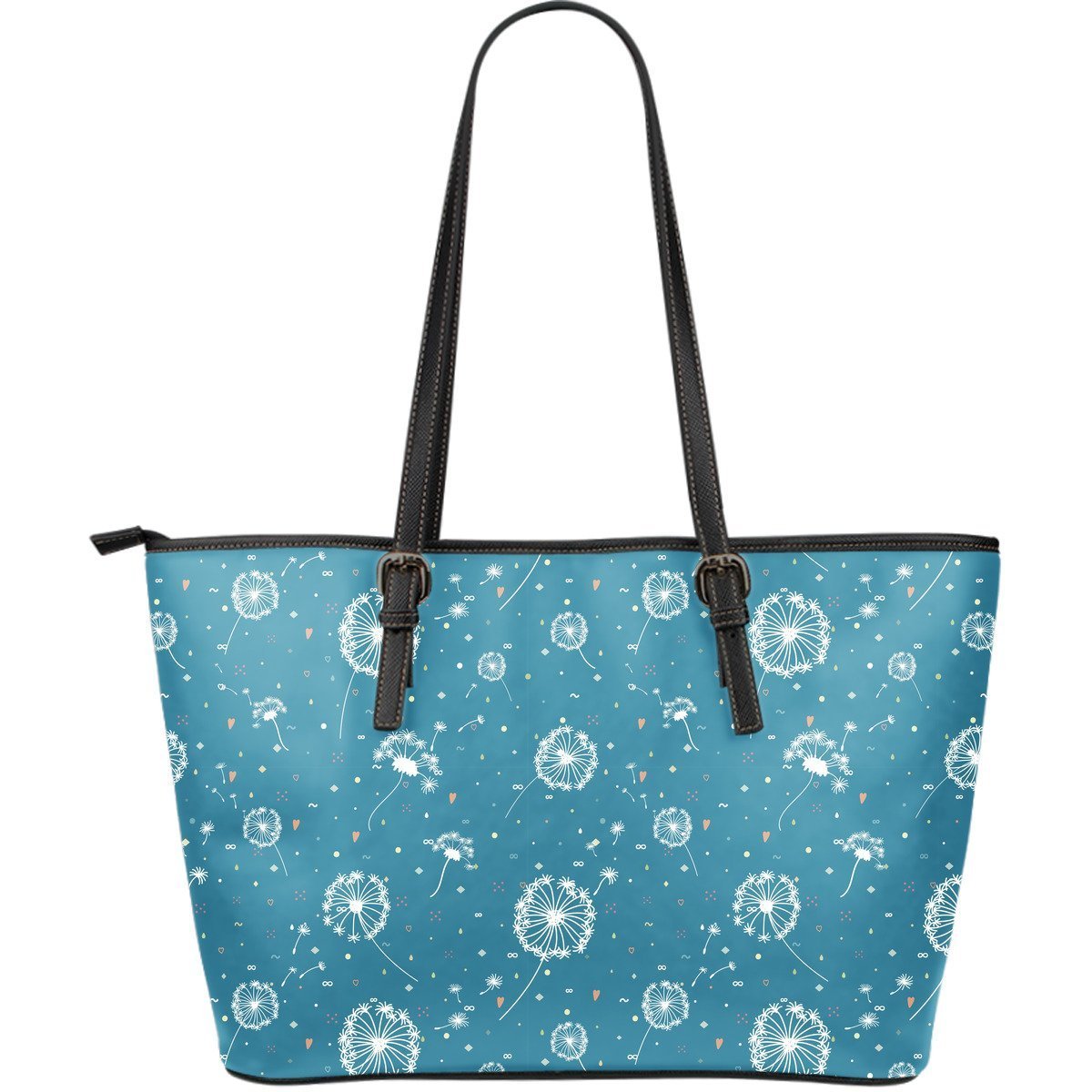 Dandelion Blue Pattern Print Leather Tote Bag-grizzshop