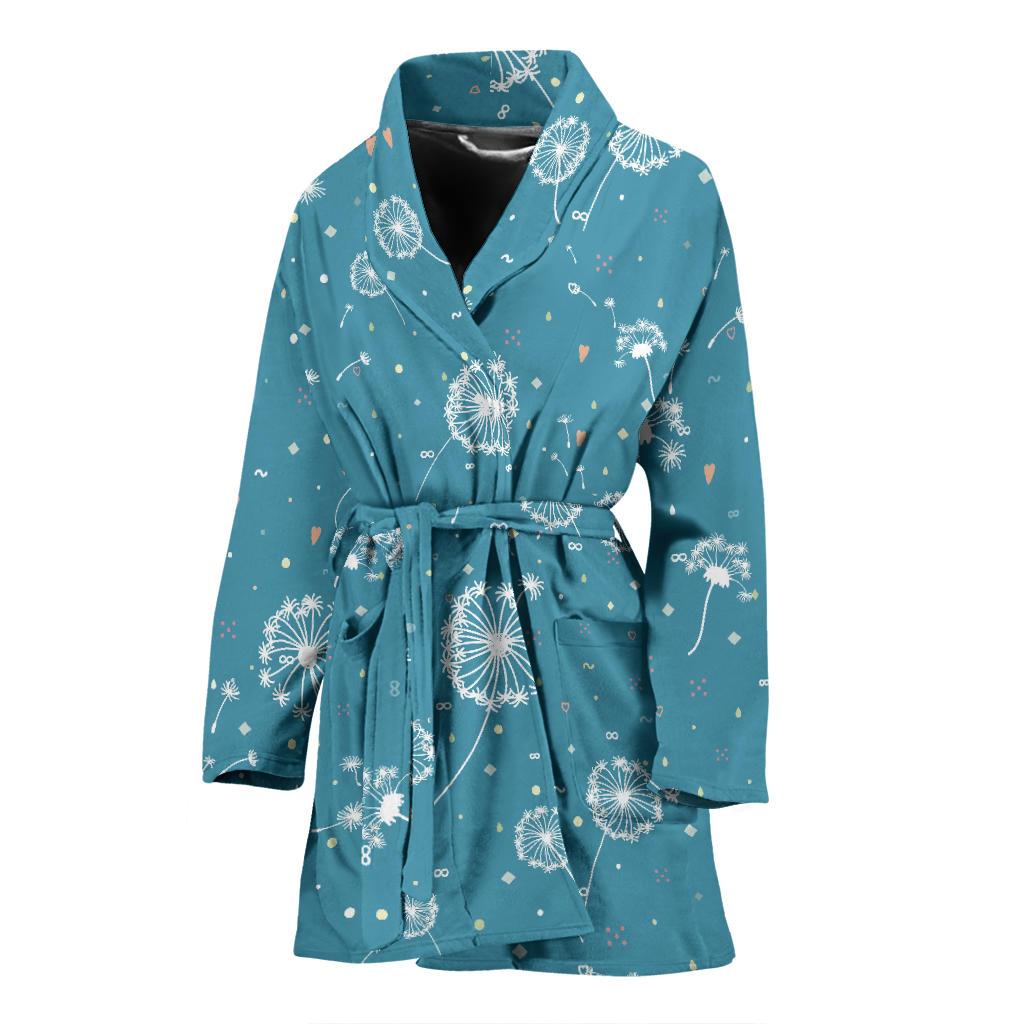 Dandelion Blue Pattern Print Women Long Robe-grizzshop