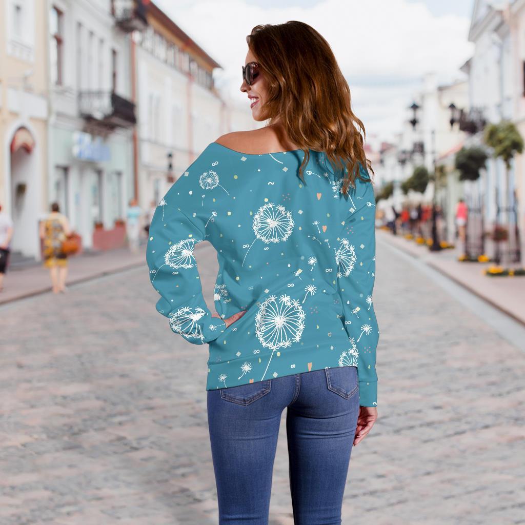 Dandelion Blue Pattern Print Women Off Shoulder Sweatshirt-grizzshop