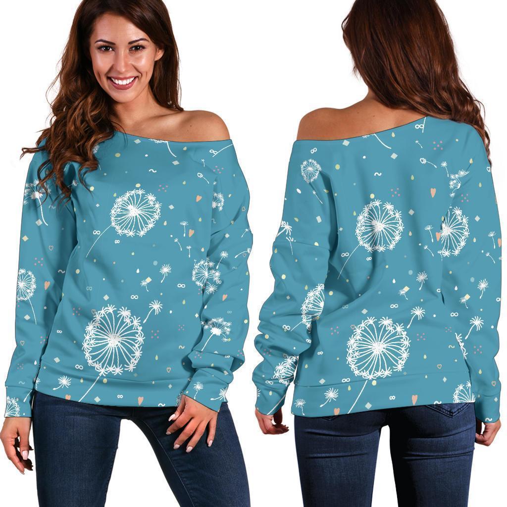 Dandelion Blue Pattern Print Women Off Shoulder Sweatshirt-grizzshop