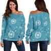 Dandelion Blue Pattern Print Women Off Shoulder Sweatshirt-grizzshop