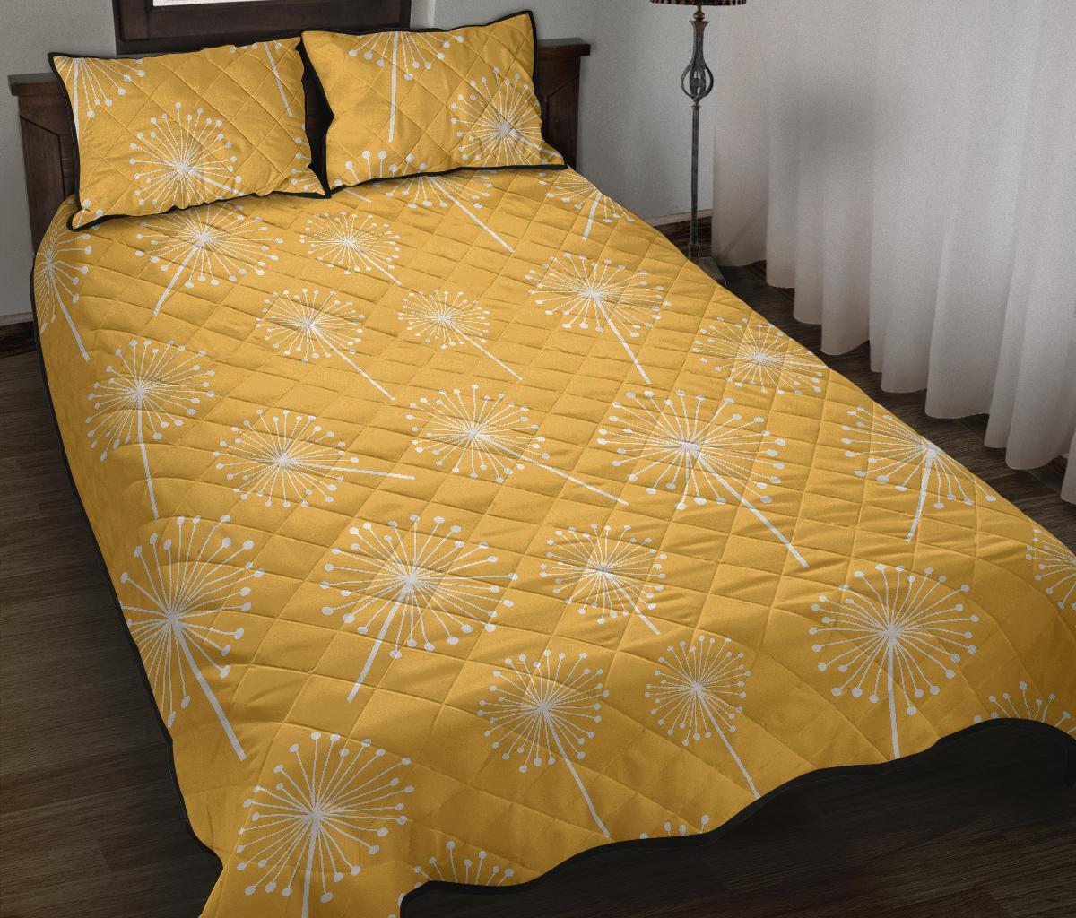 Dandelion Yellow Pattern Print Bed Set Quilt-grizzshop