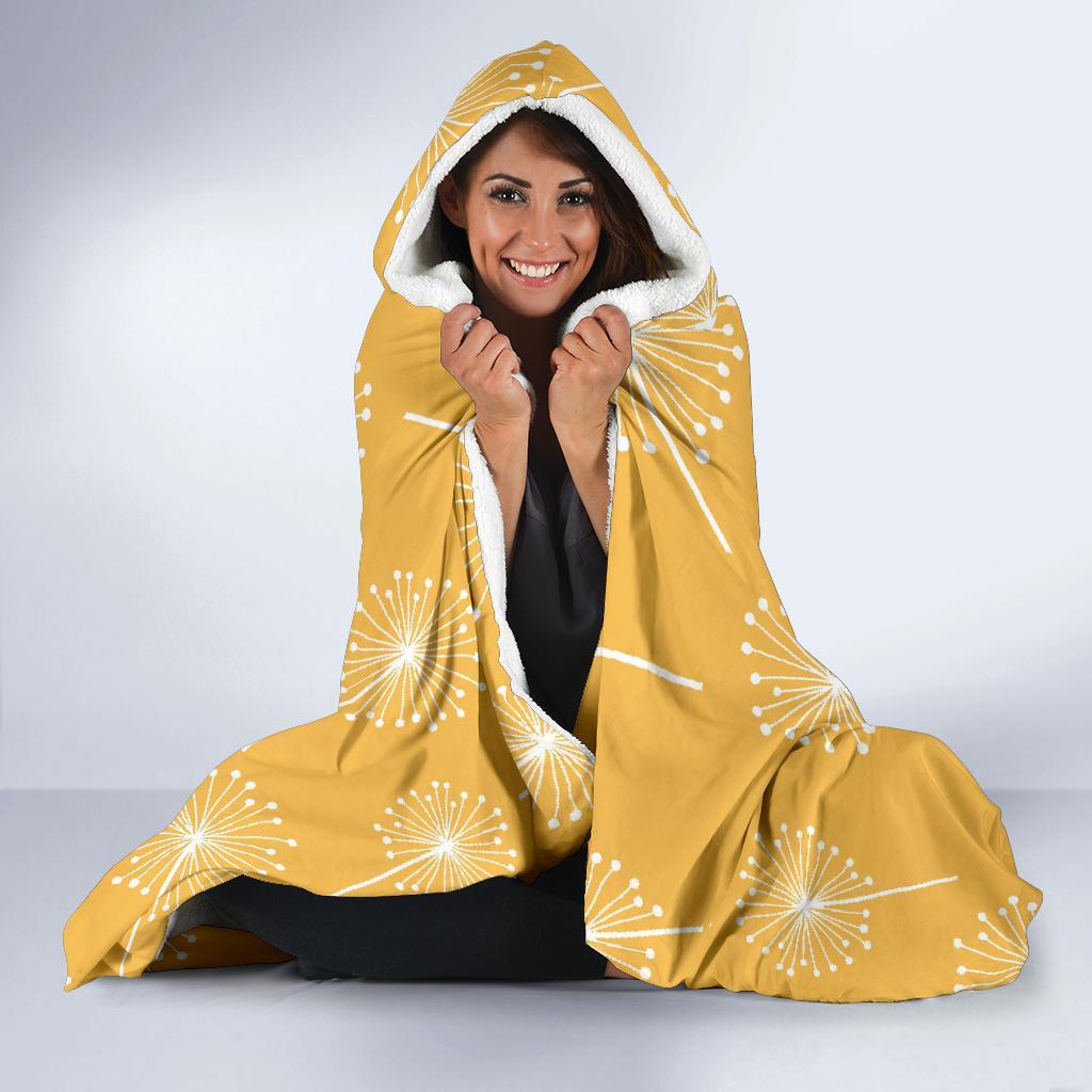Dandelion Yellow Pattern Print Hooded Blanket-grizzshop