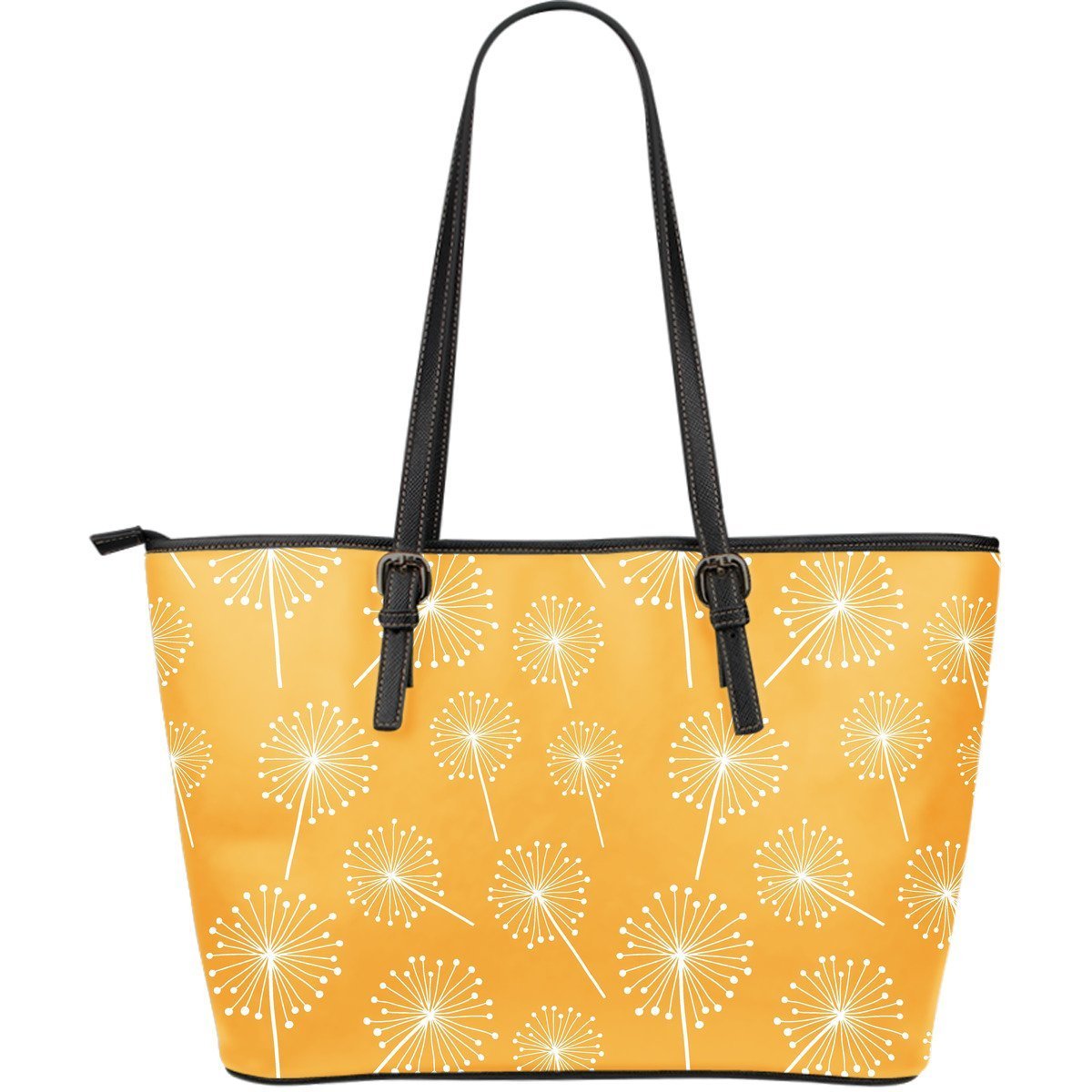 Dandelion Yellow Pattern Print Leather Tote Bag-grizzshop
